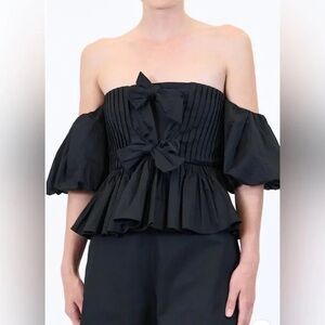 HUNTER BELL Black Off-Shoulder Blouse with Bows